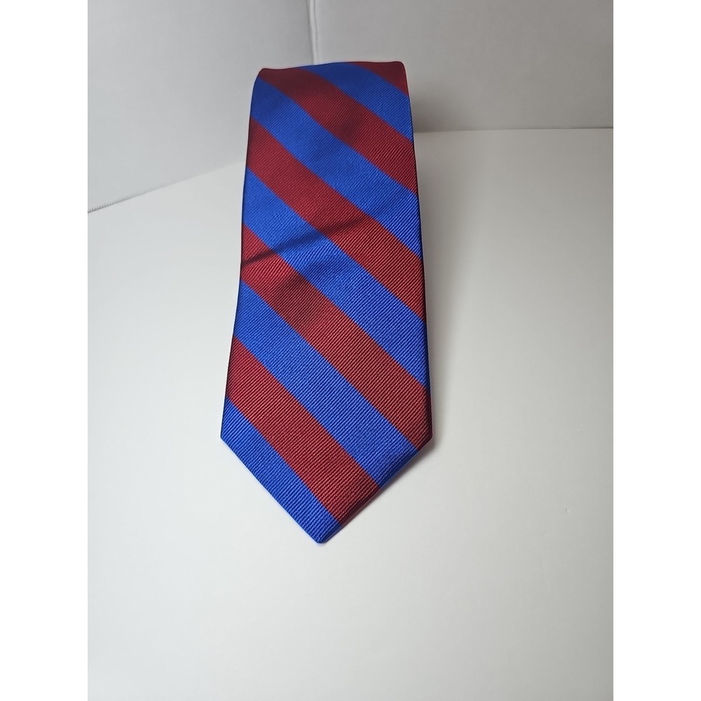 J Crew Mens 100% English Silk Tie Red Blue Striped  Made In USA